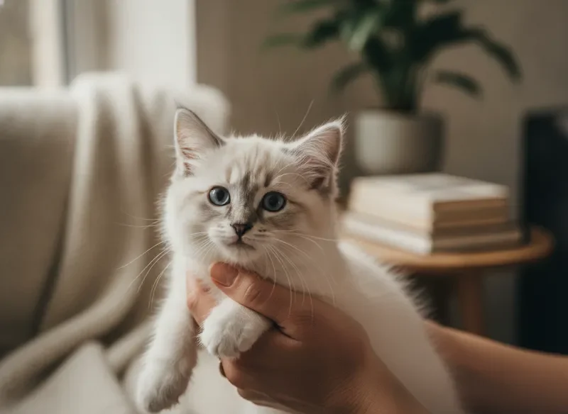 Beautiful blue-eyed Ragdoll kitten in a loving home