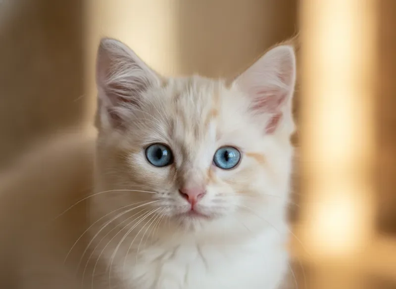 Close-up of a Ragdoll kitten with striking blue eyes