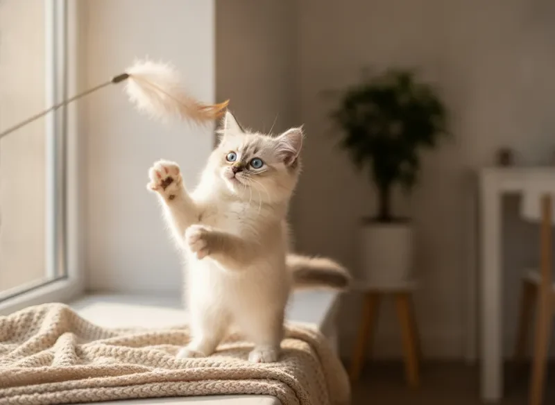 Playful Ragdoll kitten playing with a toy