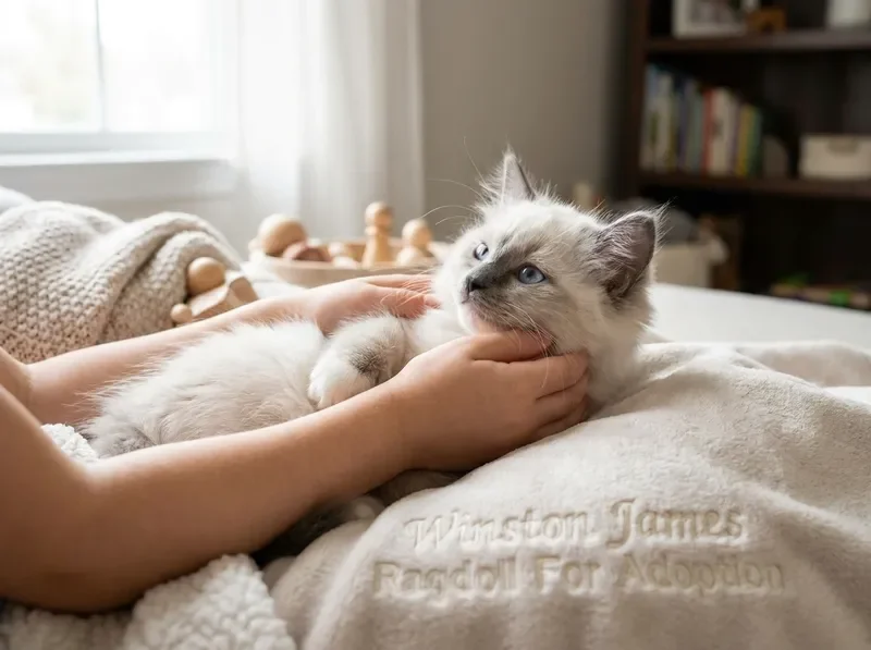 Ragdoll kitten bonding with family in a cozy home setting